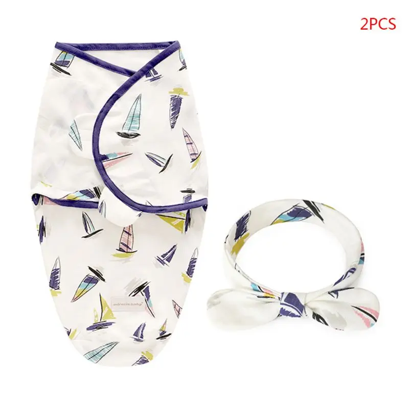 2 Pcs/set Fashion Baby Newborn Cotton Blanket Sleeping Bag Headband Set Infants Swaddle Rabbit Ear Hair Accessories