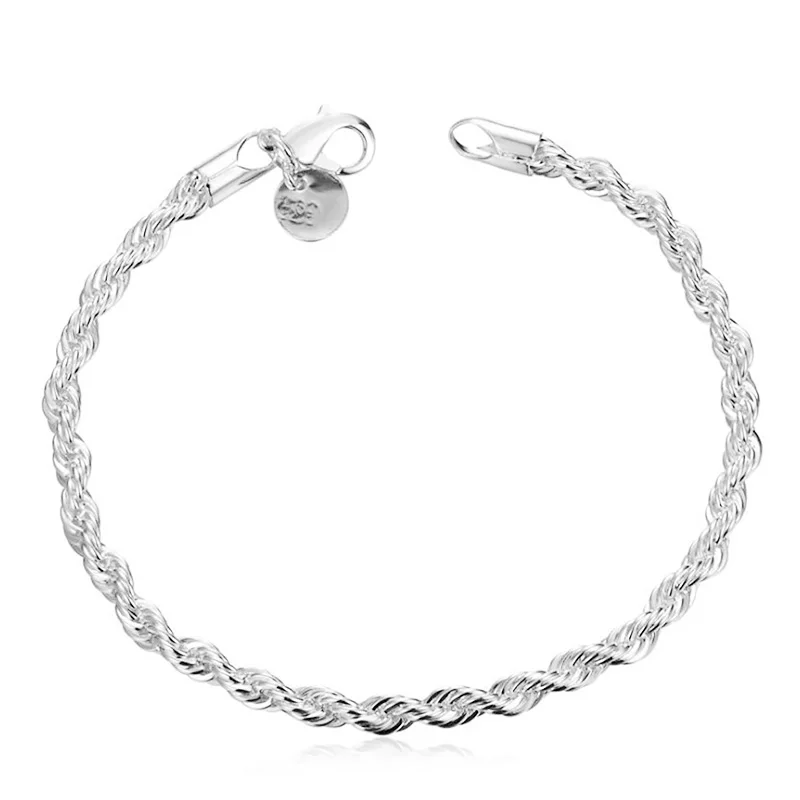 Silver Color Twisted Bracelet Women Men Fashion Solid Wedding Bride Charm Chain Female Elegant