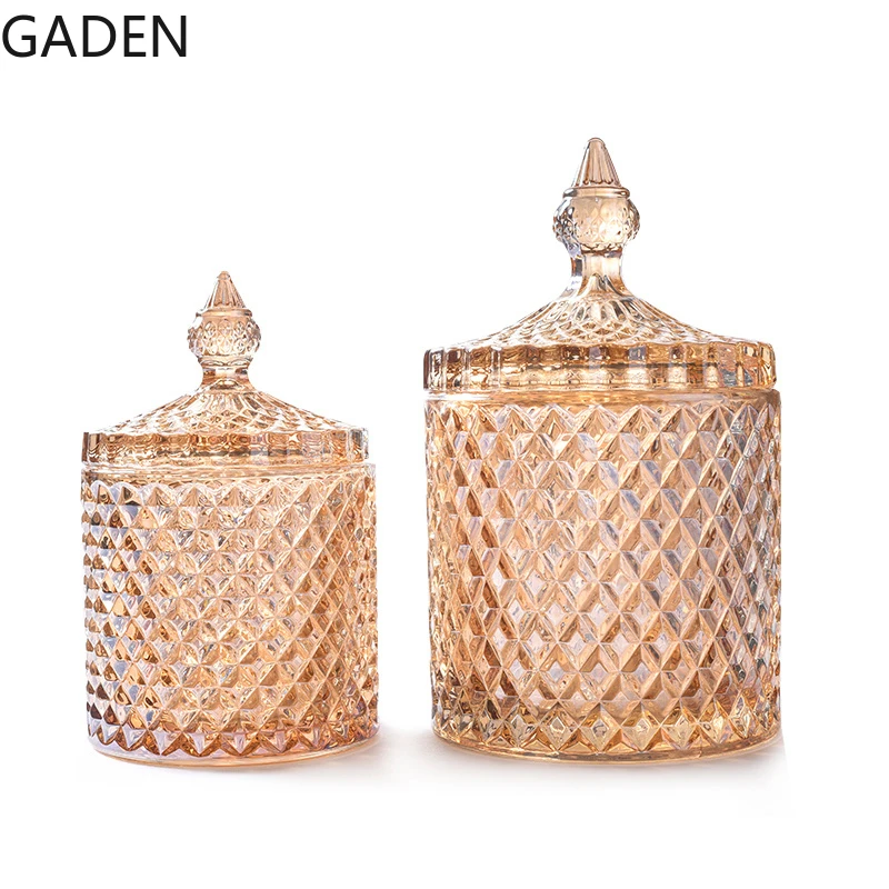 European Style Crystal Glass Storage Jar Multicolor Glass Decoration Storage Box with Lid Cotton Swab Box Desktop Decoration storage box storage jar