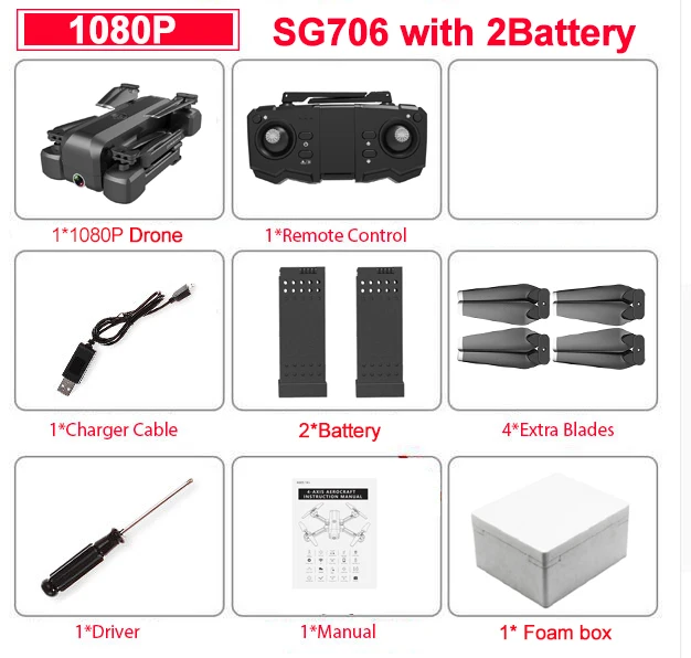 1080p Foambox 2B Дрон SG706 с 4K HD двойной камерой 5G WiFi FPV Drone RTF RC Квадрокоптер вертолет Профессиональный Квадрокоптер - Цвет: 1080p Foambox 2B