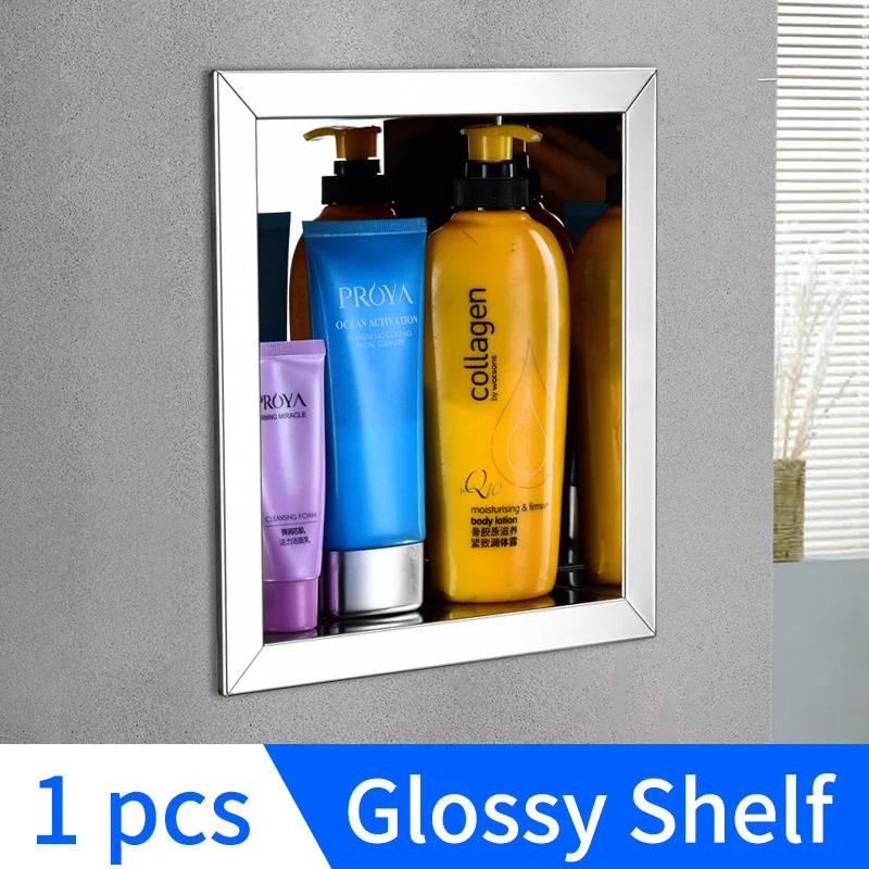 Bathroom Shelf Organizer Stainless Steel Concealed Bath Shelves Corner Shampoo Holder In-wall Shower Caddy Rack Cosmetic Basket - Цвет: Glossy-1 pcs