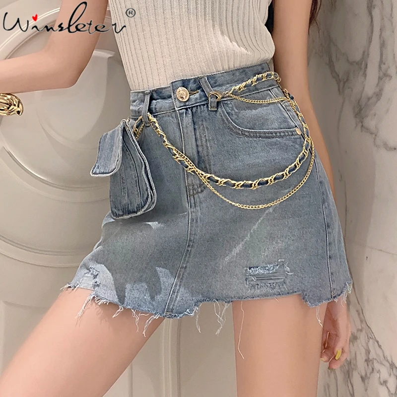 denim skirt with chains