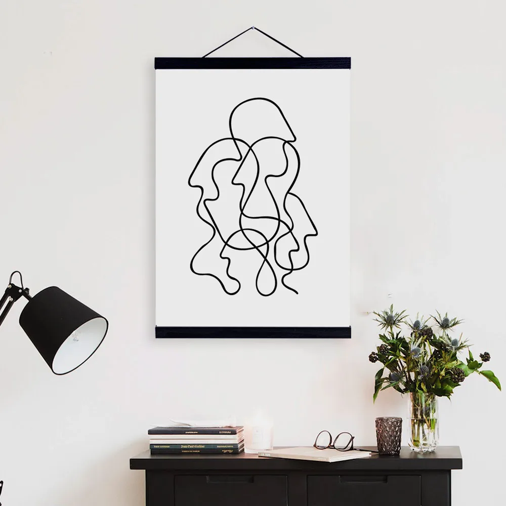 

Mild Art Northern European-Style INS Black And White Abstract Lines Figure Entrance Solid Wood gua zhou hua Decoration Scrolls a