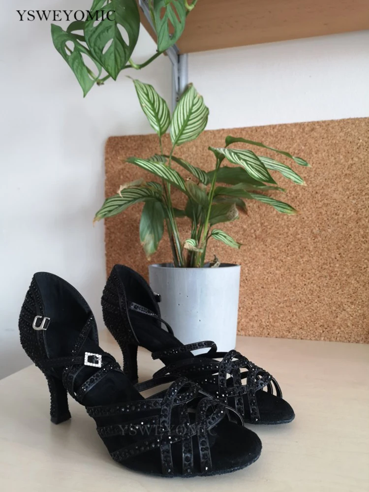Comprar Zapatos de baile latino para mujer, suela de goma, tacón de 5,5 cm,  zapatos para bailar Salsa