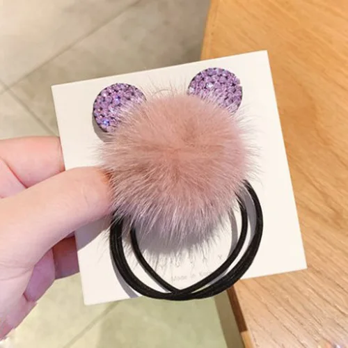 purple hair rope Новые зимние Стразы-шипованные мультфильм мышь заколка для волос шарик милые волосы эластичные резинки девушка мода голова Веревка повязки для волос - Цвет: purple hair rope