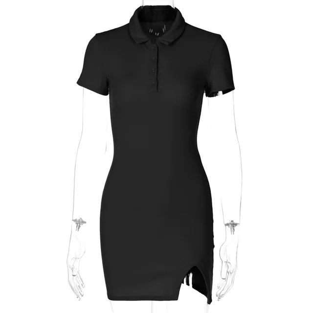 2021 Women Mini Polo Shirt Dress Fitted 