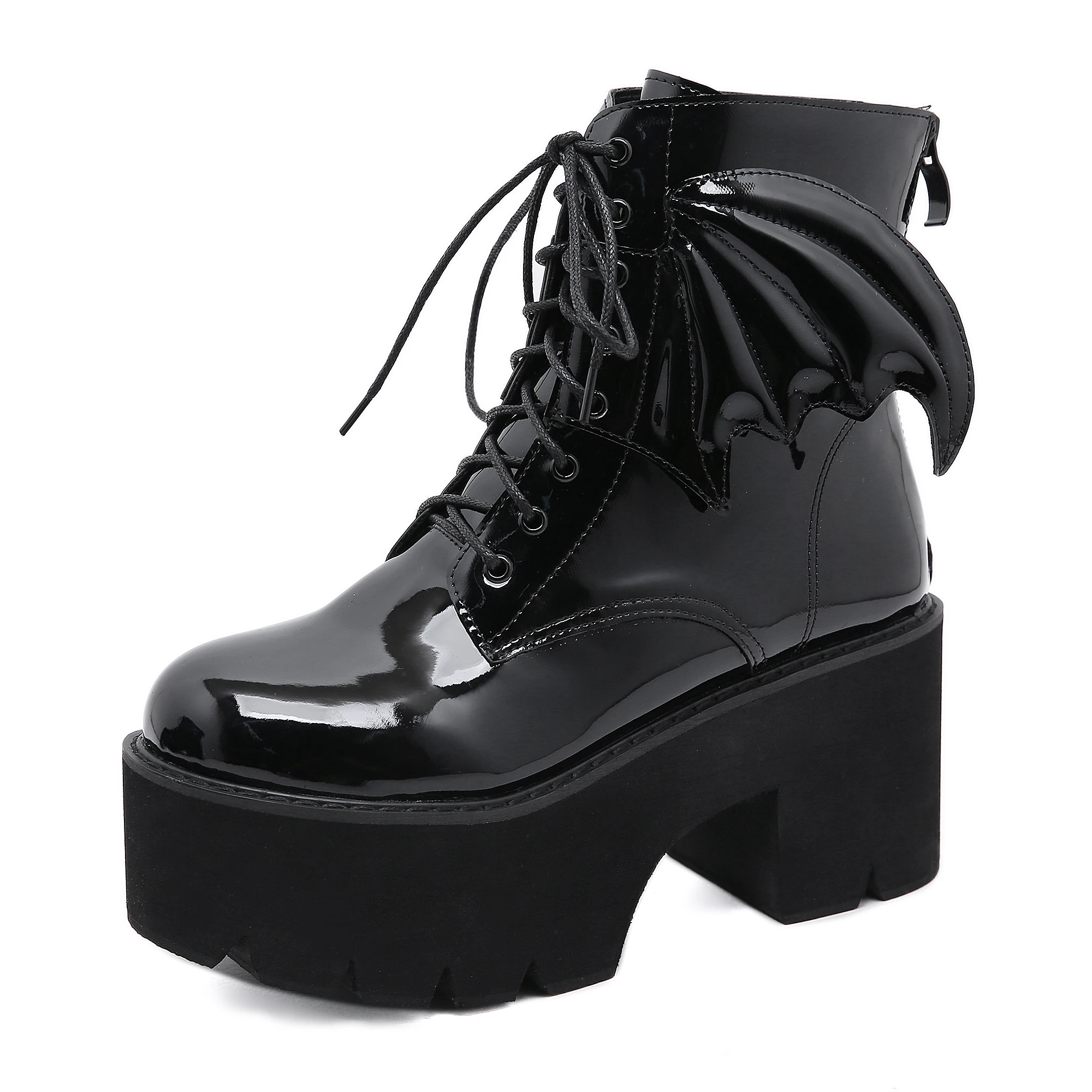 2021 New Fashion Angel Wing Ankle Boots High Heels Patent Leather Womens Platform Punk Gothic Sexy Model Shoes Prefect | Обувь