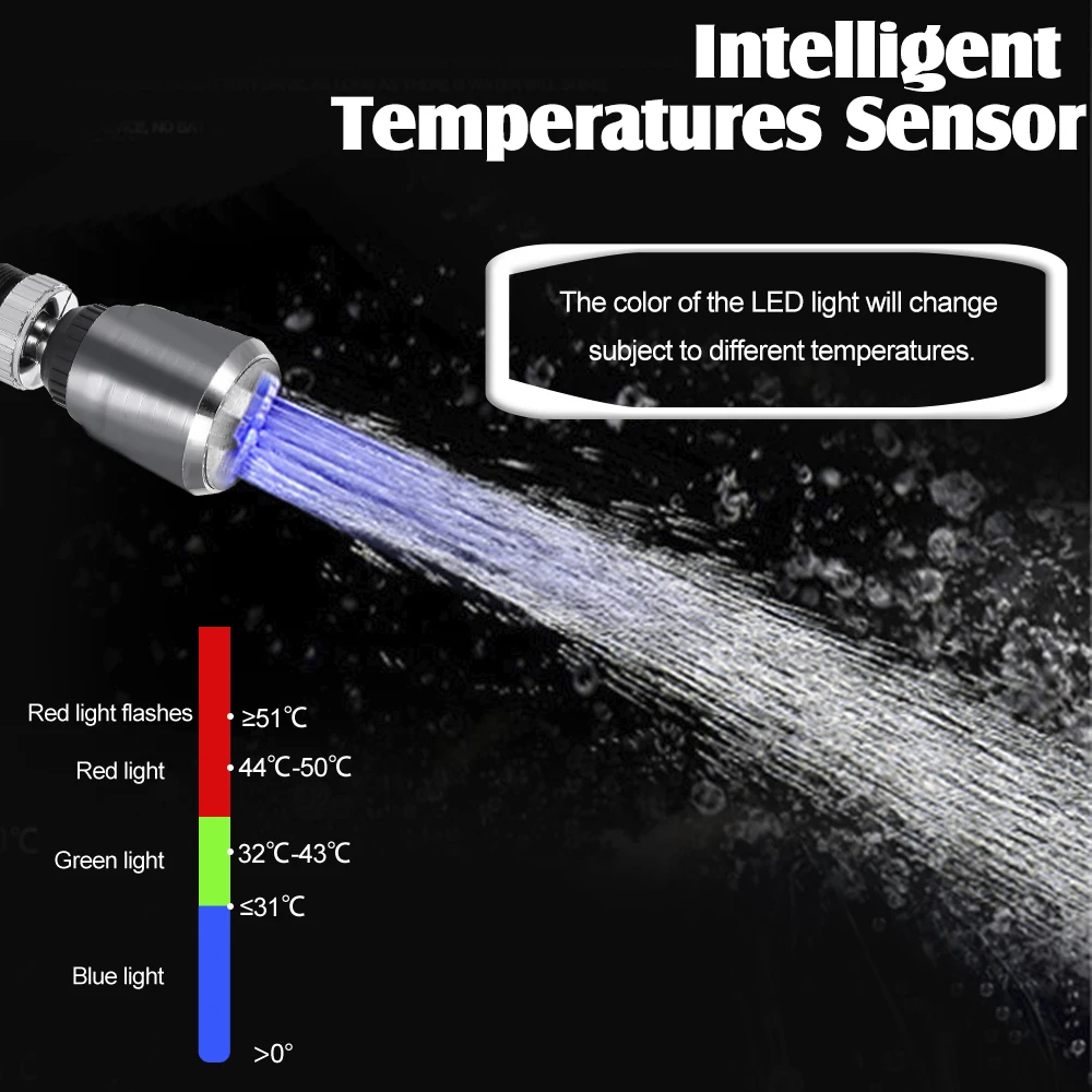 Faucet Adapter Faucet Extender Faucet Aerator Led Faucet Faucet Sprayer Faucet Sprinkler Kitchen Faucet LED Temperature Sensitive 3 Color Light Faucets Kitchen Bathroom Water Saving Aerator Tap Extender Adapter Nozzle Shower Sprayer