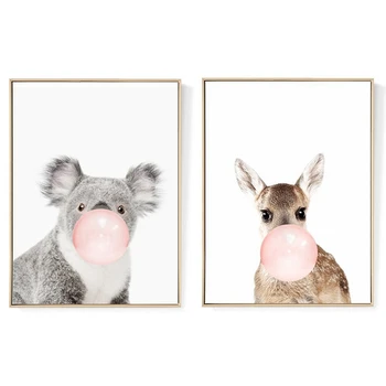 

2 pcs Kawaii Animal Nordic Canvas Painting Art Print Poster Wall Picture Room-deer & Koala
