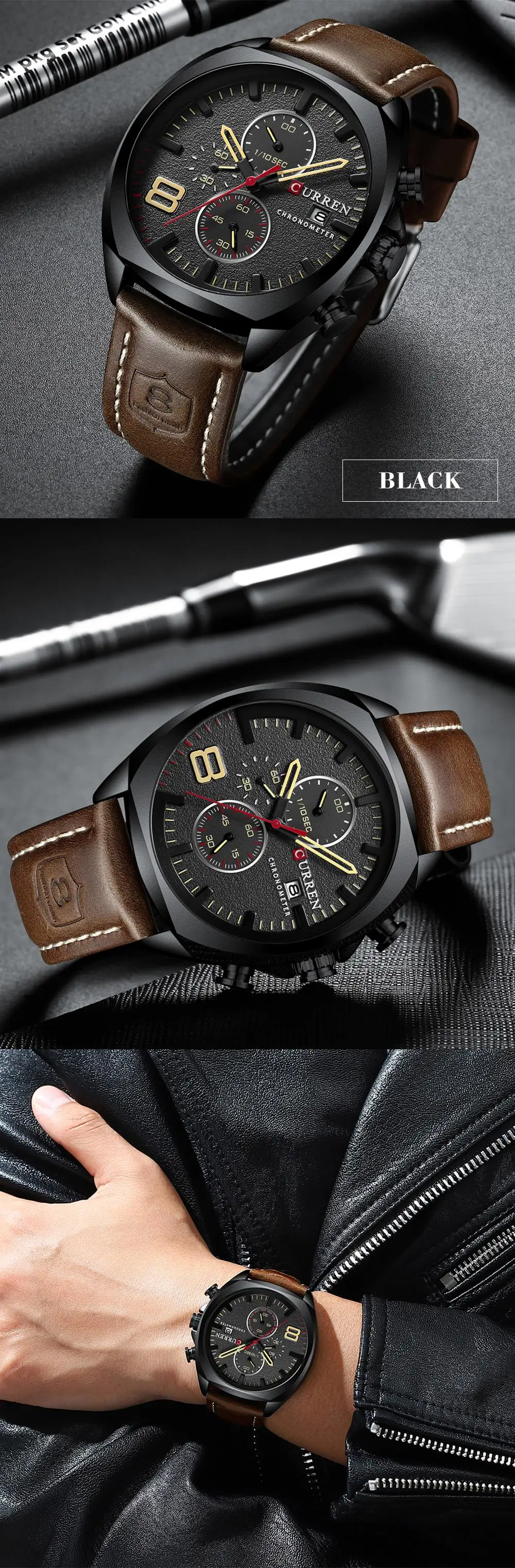 Curren 8324, мужские часы, брендовые роскошные часы с кожаным хронографом, мужские наручные часы, часы для мужчин, водонепроницаемые Роскошные мужские часы