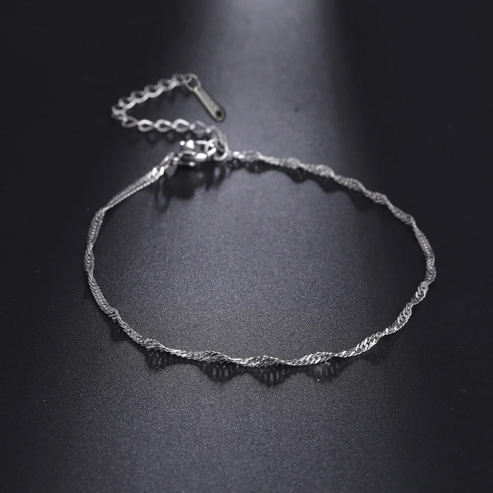 Skyrim Fashion Twist Water Wave Leg Ankle Bracelet Stainless Steel Beach Foot Chain Anklet Jewelry For Women Girls