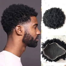 

Toupee 10x8 Inch Replacement Full Siwss Lace Hairpiece for Men 100% Virgin Human hair #1B Color Afro Curly Toupee Men Wig Curly