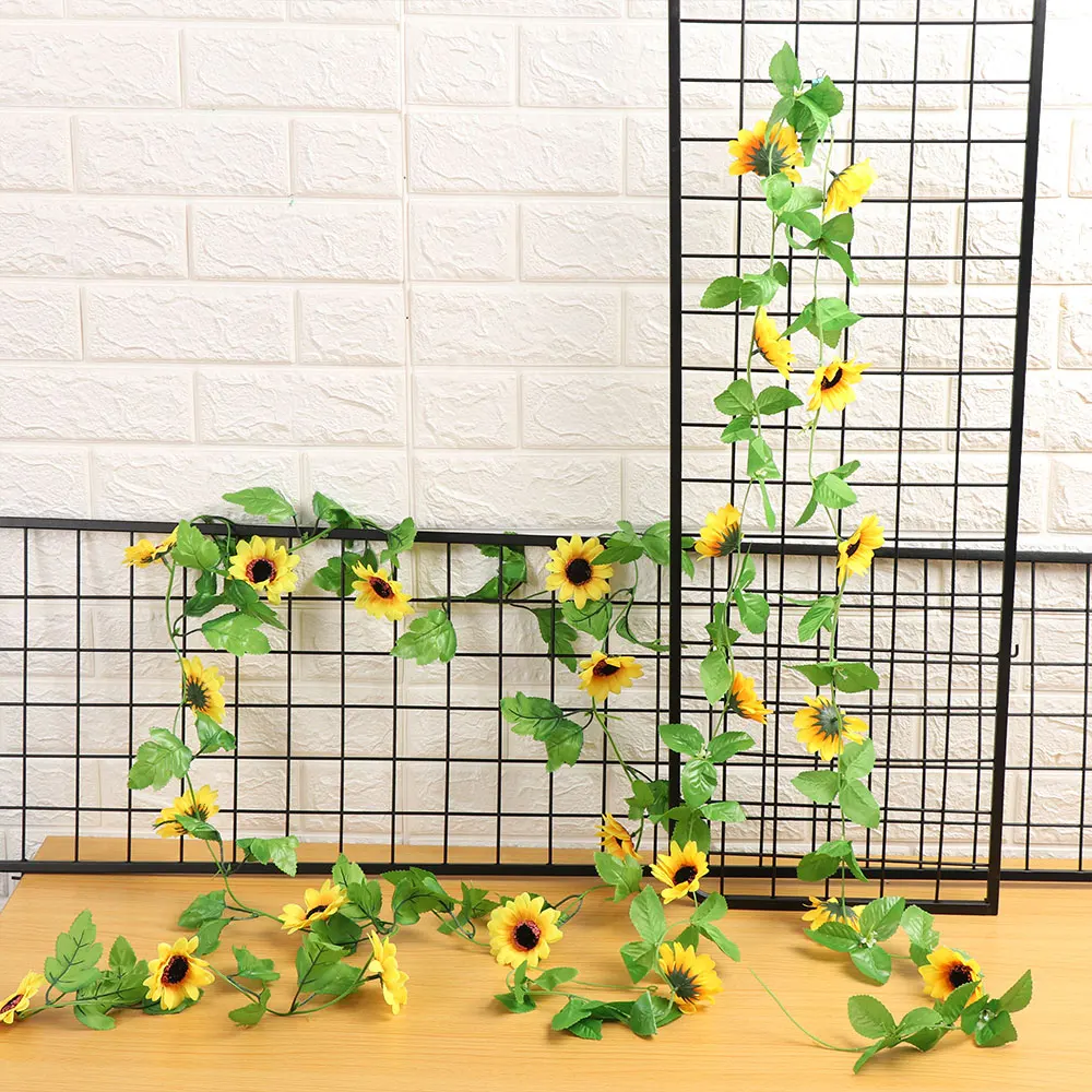 260cm Artificial Flowers With Green Leaves Hanging Garland Fake Silk Sunflower Ivy Vine Garden