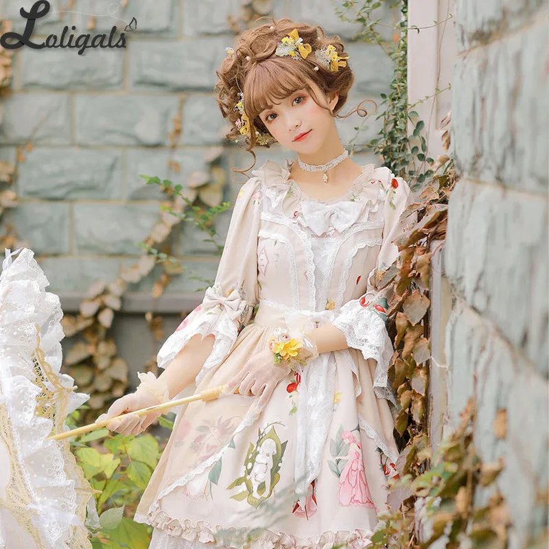 Ada's Flower~ винтажное печатное платье лолиты с расклешенными рукавами от Magic tea Вечерние
