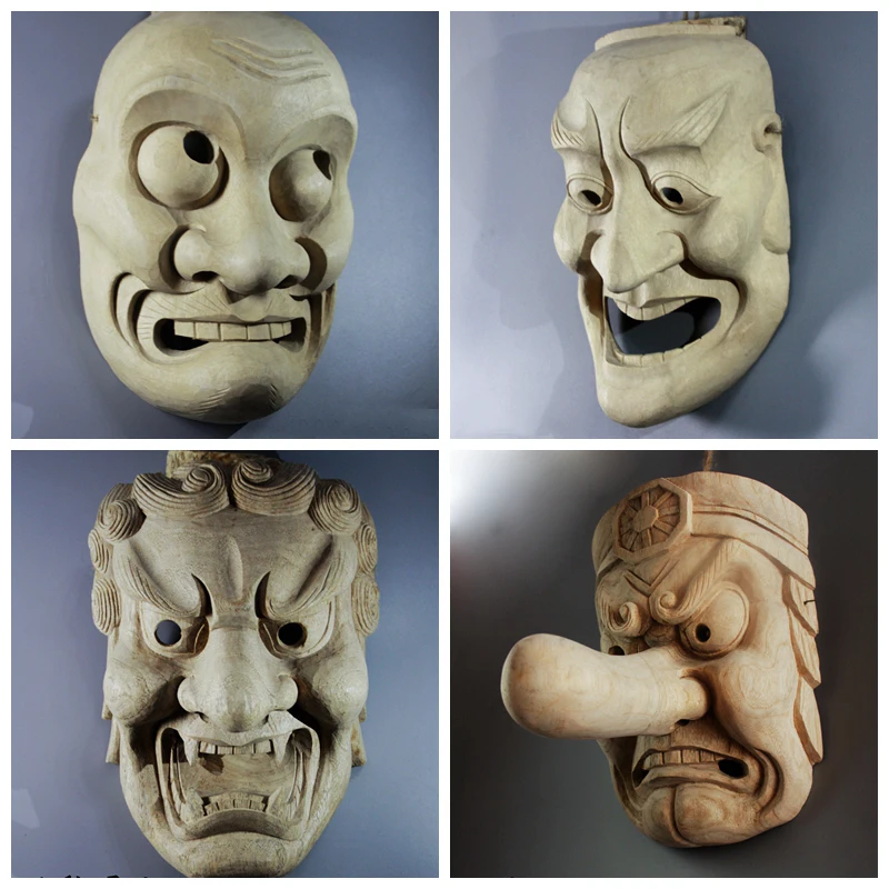 Japanese Wooden Noh Mask Warrior Traditional Craft Ghost Female  Room Decorative Wall Hanging Personality Home Decor