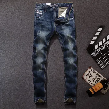 

Italian Style Fashion Men Jeans Black Blue Color Slim Fit Ripped Jeans Men Classical Denim Pants Slim Fit Vintage Designer Jeans