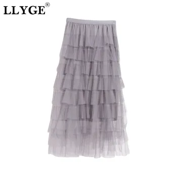 

Mesh Tulle Cake Fluffy Women's A-line Skirts Pink Princess Female Midi Skirts 2020 Spring Solid Multilayer Ladies Fairy Skirt