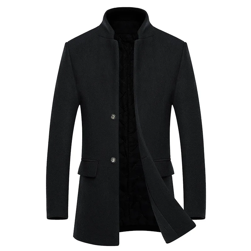 Men Woolen Coat Winter Men's Fashion Warm Wool Jacket Casual Stand collar Slim Overcoat Mens Long Trench Coat Male Outerwear 4XL
