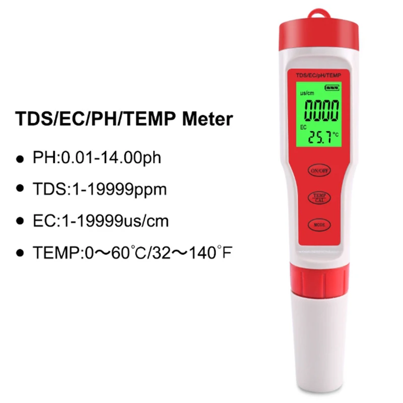 Tds рН-метр Ph/Tds/Ec/измеритель температуры цифровой контроль качества воды тестер для бассейнов, питьевой воды, аквариумов