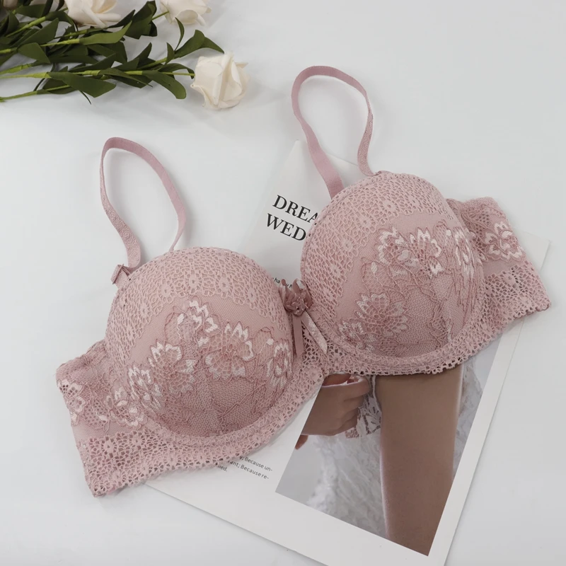 Beauwear, женский сексуальный бюстгальтер, добавить 2 размера, мягкий пуш-ап бюстгальтер, плотная чашка для маленького размера, чашка A B, 34, 36, 38, Цветочная кружевная вышивка, Bh - Цвет: Cameo Pink