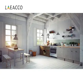 

Laeacco Photo Background Old Rural Farm Kitchen Room Gray Wooden Floor Interior Photography Backdrop For Photo Studio