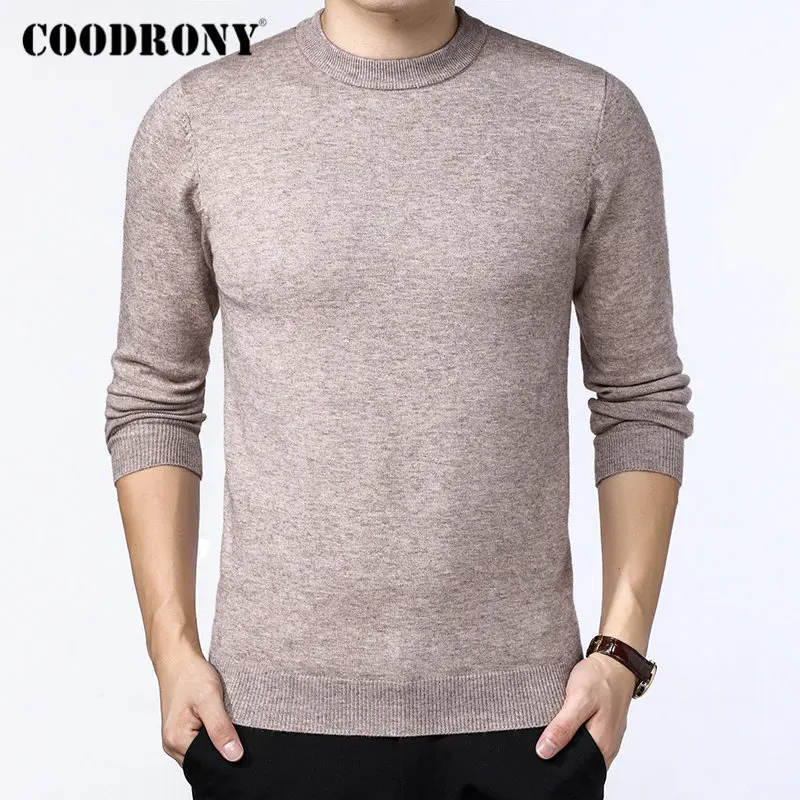 Хаки Бренд COODRONY, мужской свитер, Осень-зима, толстый, теплый, Pull Homme, Классический Повседневный пуловер с круглым вырезом, мужской кашемировый шерстяной трикотаж 91109 - Цвет: Хаки