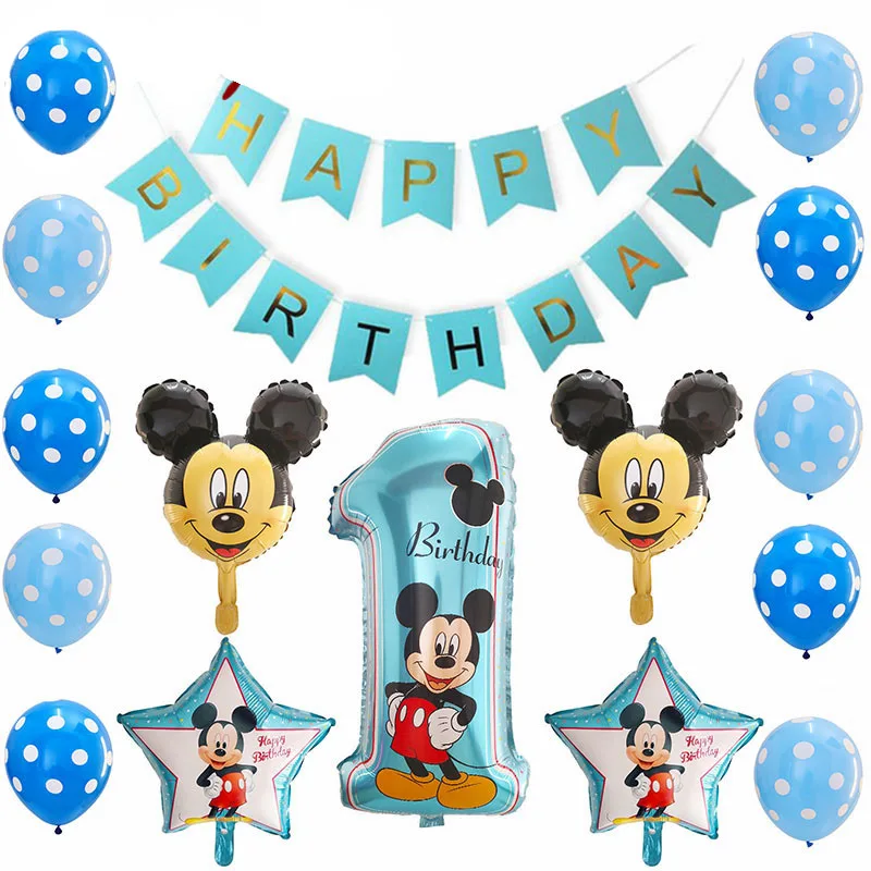 28 шт./партия, вечерние украшения на день рождения, Микки Минни Маус, 18 дюймов, Звездный номер, гелиевая фольга, воздушные шары, 1-й воздушный шар для вечеринки на день рождения - Цвет: Blue