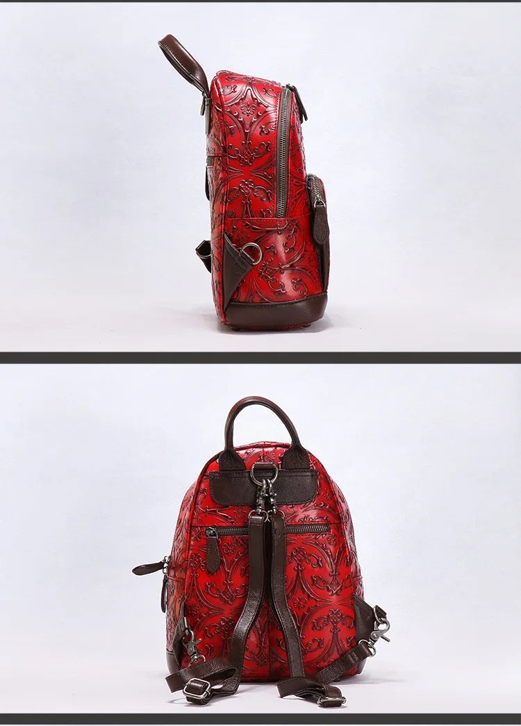Кожаный женский рюкзак женский роскошный модный Рельефный цветочный рюкзак многофункциональная женская сумка на плечо в стиле ретро