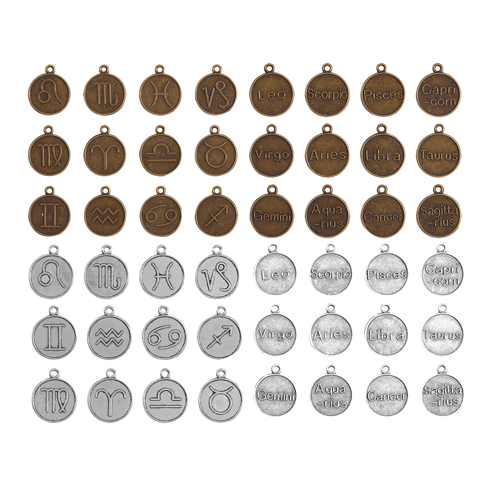 

48Pcs Alloy Flat Round Twelve Constellation Charms12 Zodiac Sign Double Side Pedants for DIY Earrings Necklace Jewelry Making