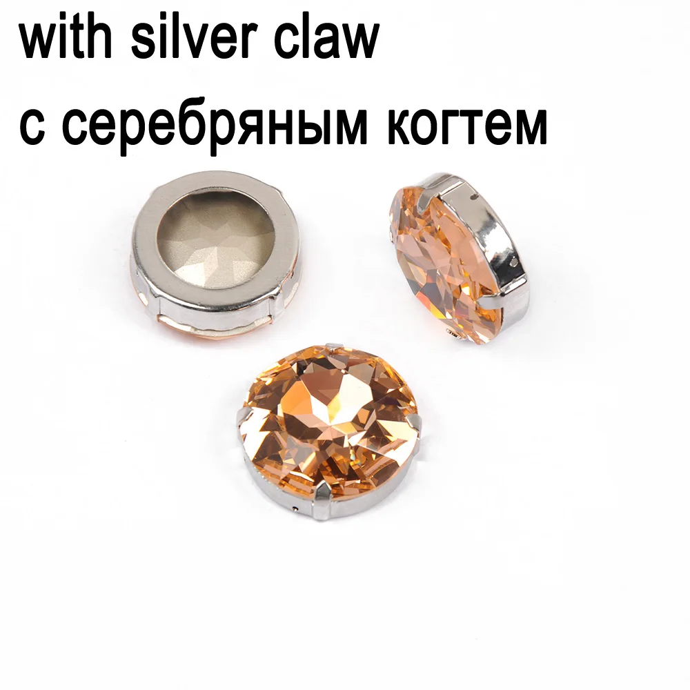 CTPA3bI светло-Персиковое Стекло Круглый пришить на Стразы с серебряной/Золотой установкой красочные пришить коготь стразы для Одежда ручной работы