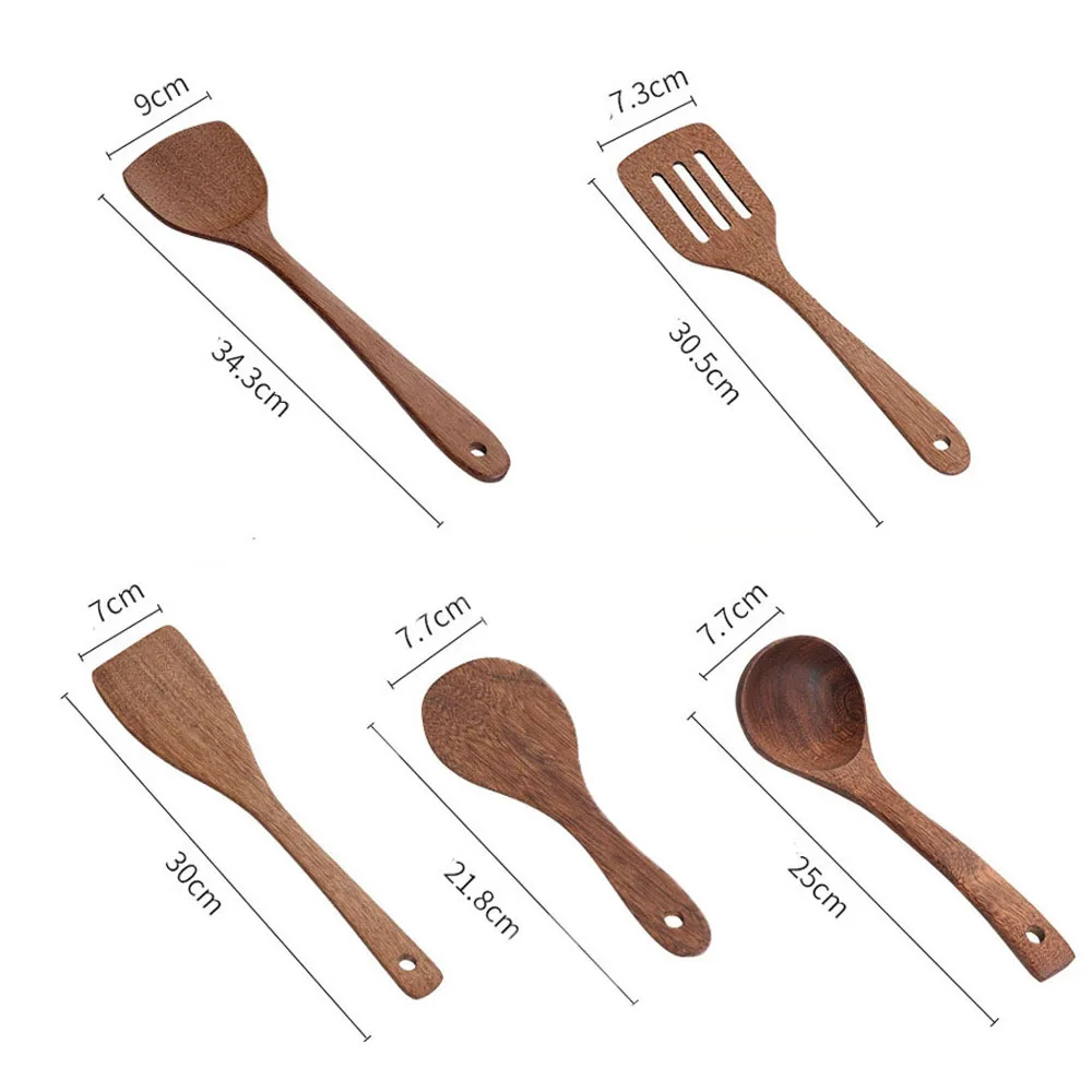Wooden Kitchenware Set Long Handle Spatula Rice Scoop Vegetable Meat Cooking Shovel Mixing Spoons For Nonstick Pan Kitchen Tools