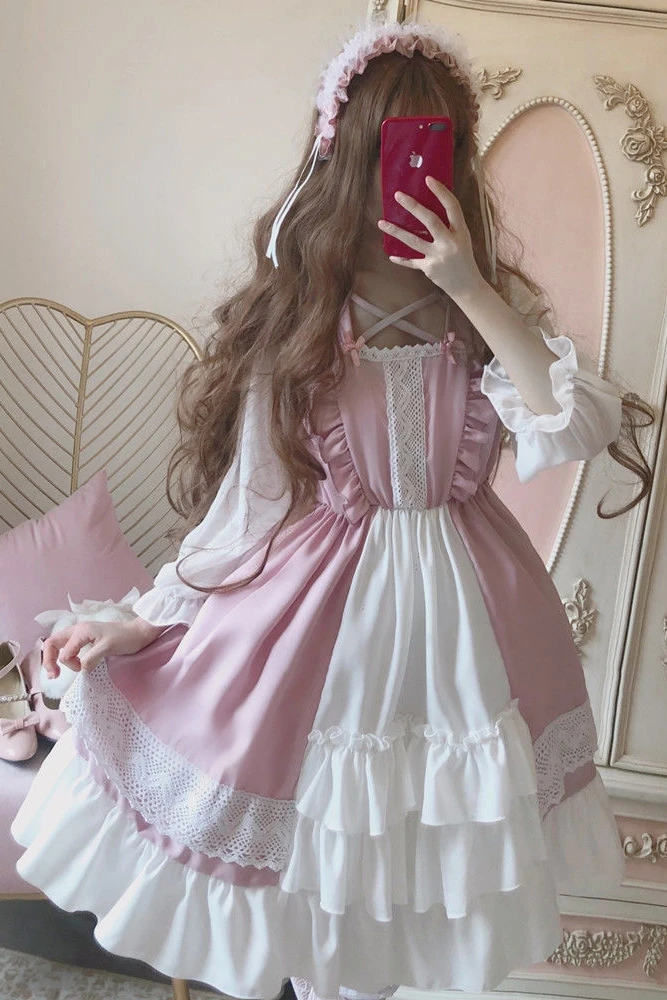 Japanese loli lolita skirt op small cute dress lolita dress schoolgirl fairy skirt gothic women kawaii clothing