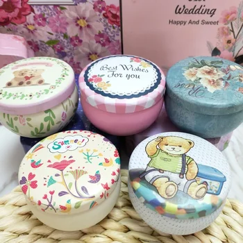 

10 Style Mini Drum Organizer Tinplate Storage Box Wedding Ferrero Candy Box Jewelry Cases Fower Pattern 1 PC Round Tea Box