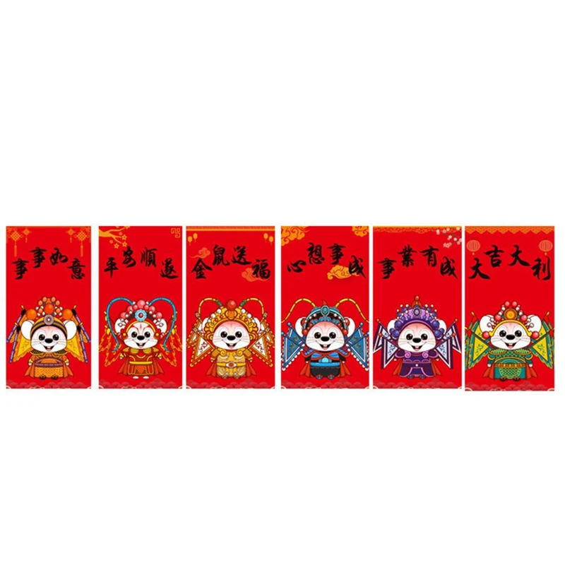 6 шт./партия, красные конверты с милым мультяшным изображением крысы, Фортуны, год, красный карман, китайский год, красный конверт, подарок на свадьбу, день рождения, вечеринку