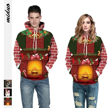 

Christmas socks pattern digital printing couple hooded sweatshirt fashion men and women long sleeve large size baseball uniform