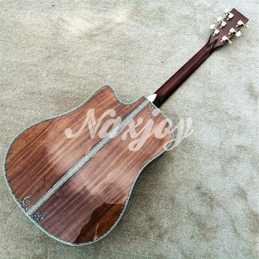Акустическая гитара Abalone 41 дюймов cutaway Koa из дерева, фабрика Cusotm из черного дерева, твердая гитара koa