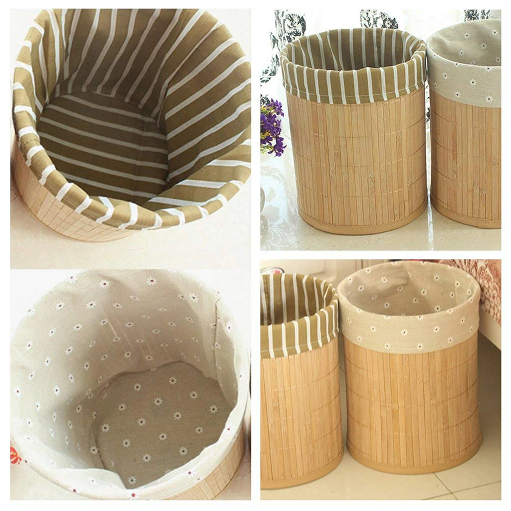 Creative Bamboo Trash Can Natural Round Wastebasket Environmentally Friendly Bathroom Accessories for Office Home Bedroom