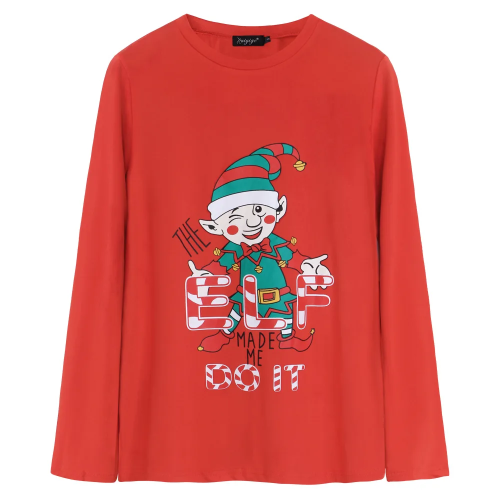 

2020 Christmas T-Shirt Long-Sleeved Printed Pattern Holiday Party Clothing Women's Clothing