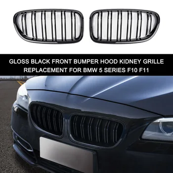 

Grille Replacement for BMW 5 Series F10 F11 2Pcs Gloss Black Front Bumper Hood Kidney Grille Racing ABS