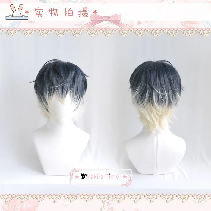 Косплей Костюм Полный парик Idolish7 Re: vale Momo черный градиент короткие волосы+ шапка парик