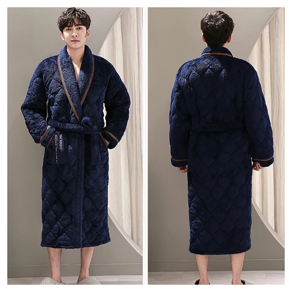 mens pajama pants Winter Men's Bathrobe Terry Robe 3-layer Flannel Super Thick Warm Dressing Gown Luxury Solid Plaid Long Robe For Man Towel Towel mens silk pajamas short set