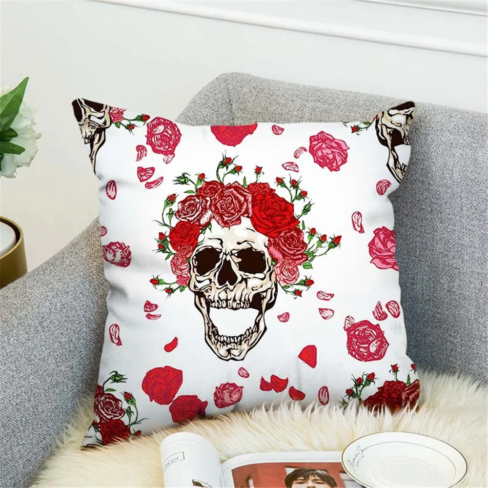 Sugar Skull Cushion Cover Coffee House Punk Skull Art Linen Blend Pillowcase Home Decorative Throw Cushion Pillow Case