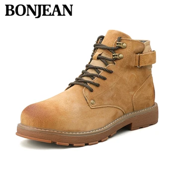 

British style Leather Winter Snow Boots Men Outdoor Activity Sneakers Boots Warm Lace Up High Top Fashion Shoes Men Safety Boots