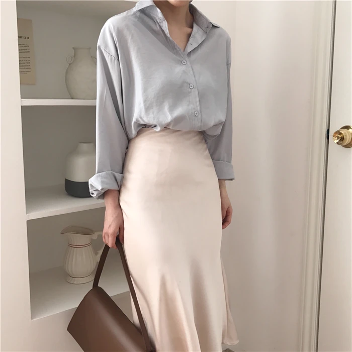 summer elegant high waist women long skirt solid A-line faldas mujer female solid slim jupe femme saia longa LJ108