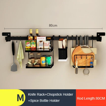 Кухонный стеллаж монтируемый на стену из нержавеющей стали, черный стеллаж для раковины, свободный нож для отверстий, стойка для дуршлаг, стойка для хранения приправ - Цвет: 11