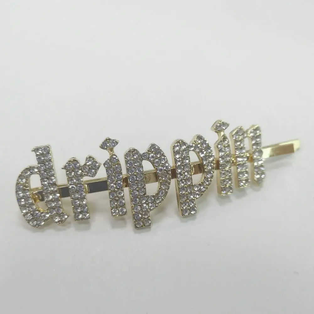 drippin Индивидуальные именные заколки, стразы, вымощенные зодиаком заколки для волос, свадебные хрустальные заколки для волос с блестящими буквами - Окраска металла: drippin