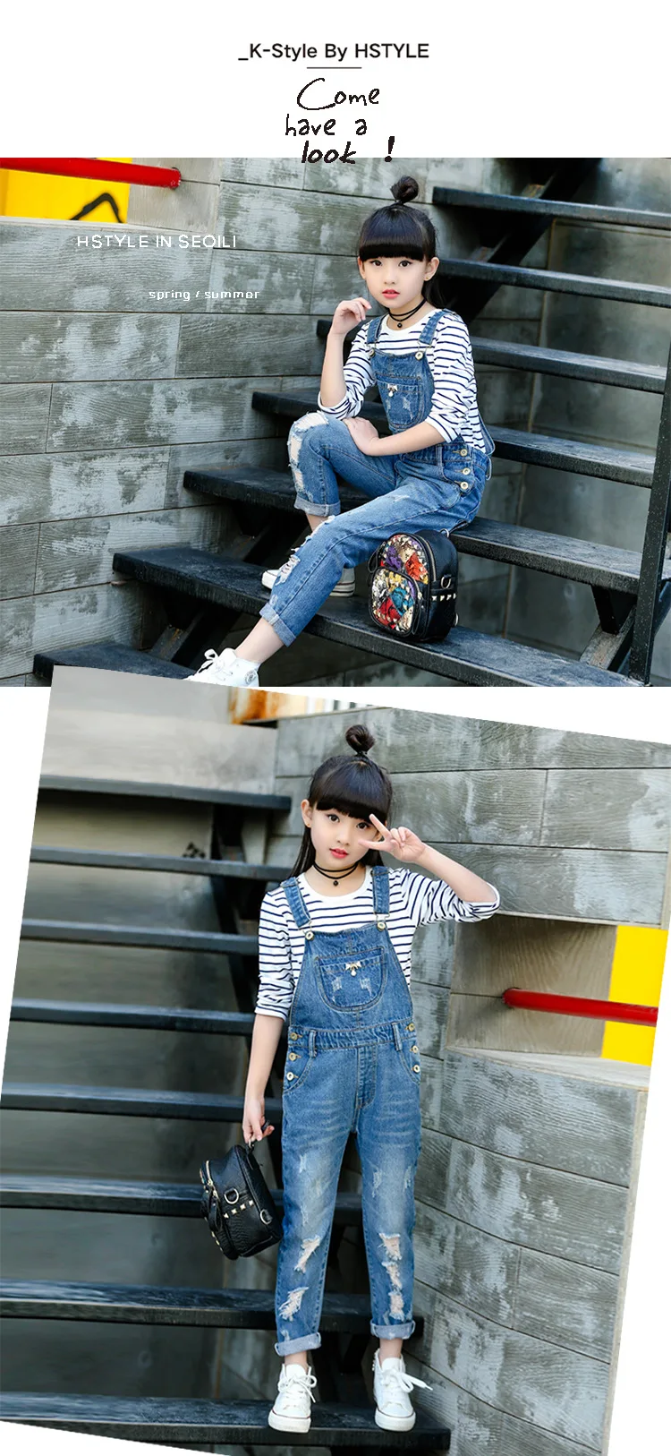 Childrenswear Autumn Clothing Crawler Girls Cowboy Suspender Pants New Style Ripped Pants CHILDREN'S Suspender Trousers
