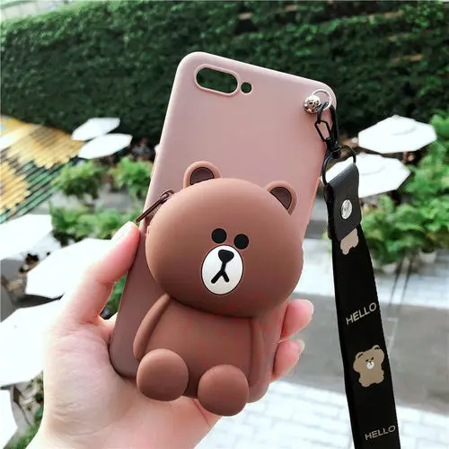 with strap Милый 3D чехол с рисунком для Apple Iphone X, XR, XS, Max, чехол для Iphone 5 5S se, 6, 6 S, 7, 8 Plus, мягкий силиконовый чехол с милым животным принтом - Цвет: with strap