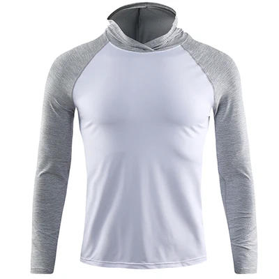 Осенняя футболка для бега, Мужская футболка с длинным рукавом, с капюшоном, Рашгард, рубашки для спортзала, фитнес-тренировочная футболка, быстросохнущая дышащая спортивная одежда