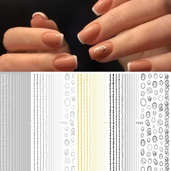 

Gold Silver Black White Hollow Circle 3D Nail Stickers Straight Curved Liners Stripe Geometric Pattern Adhesive Nail Decals new